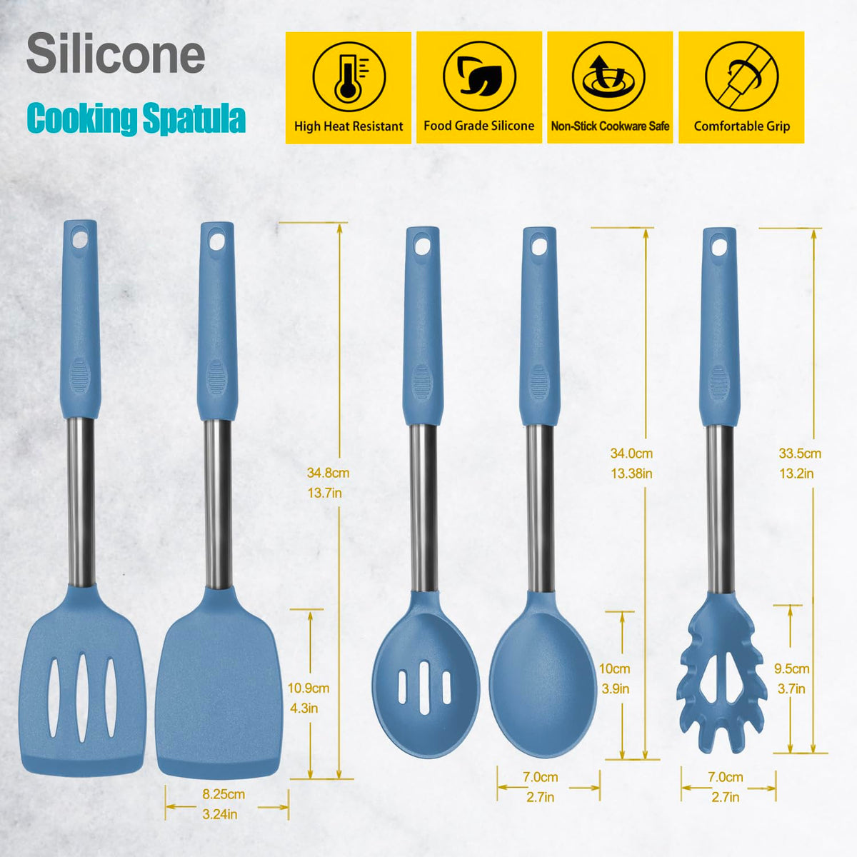Vovoly starry blue slotted spatula drains liquids while cooking.