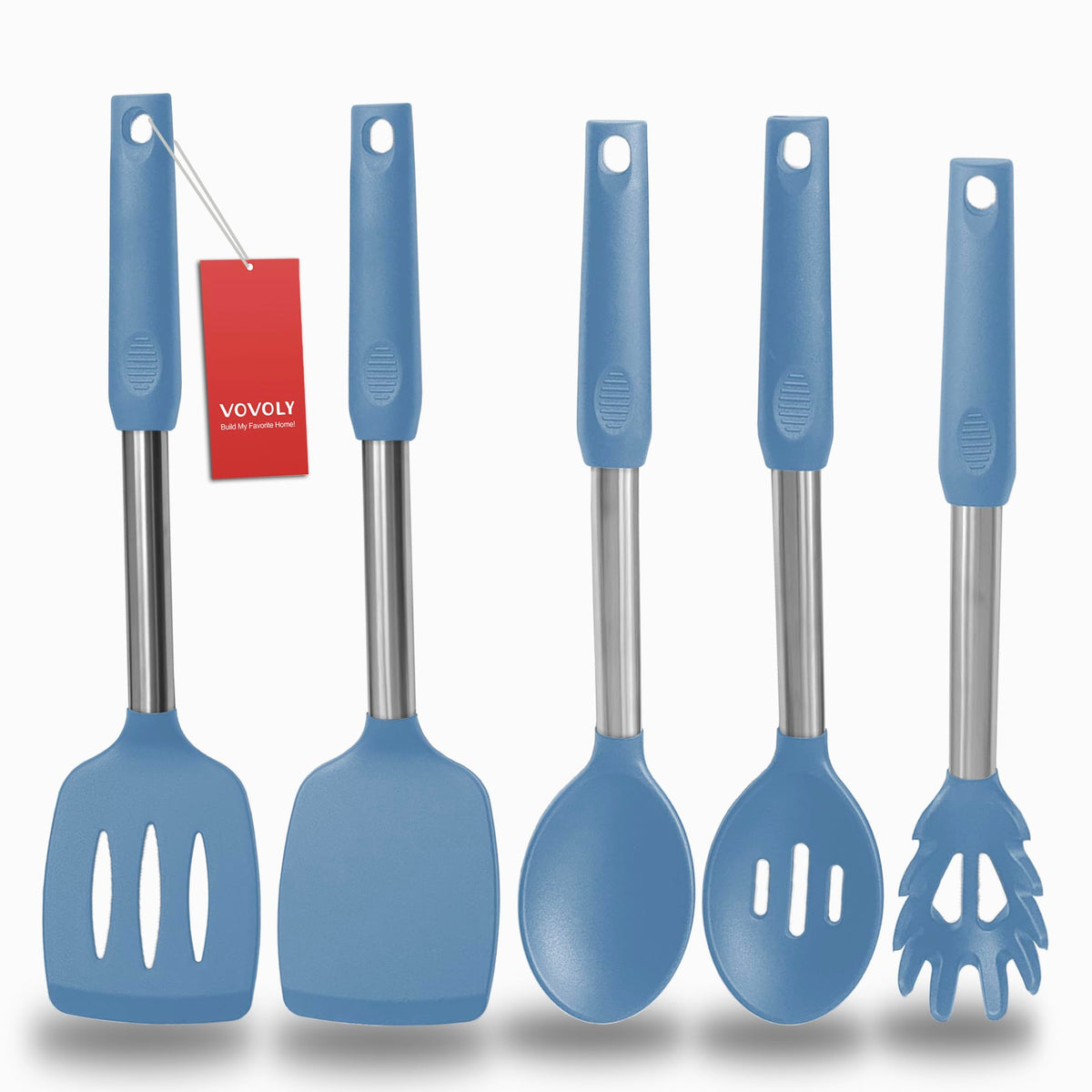 Vovoly starry blue solid spatula with beveled edge for easy flipping.