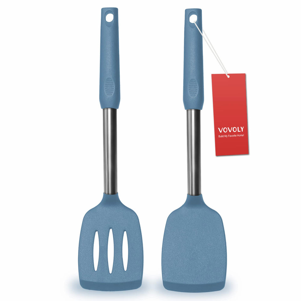 Vovoly solid starry blue spatula for smooth food release and precise flipping.