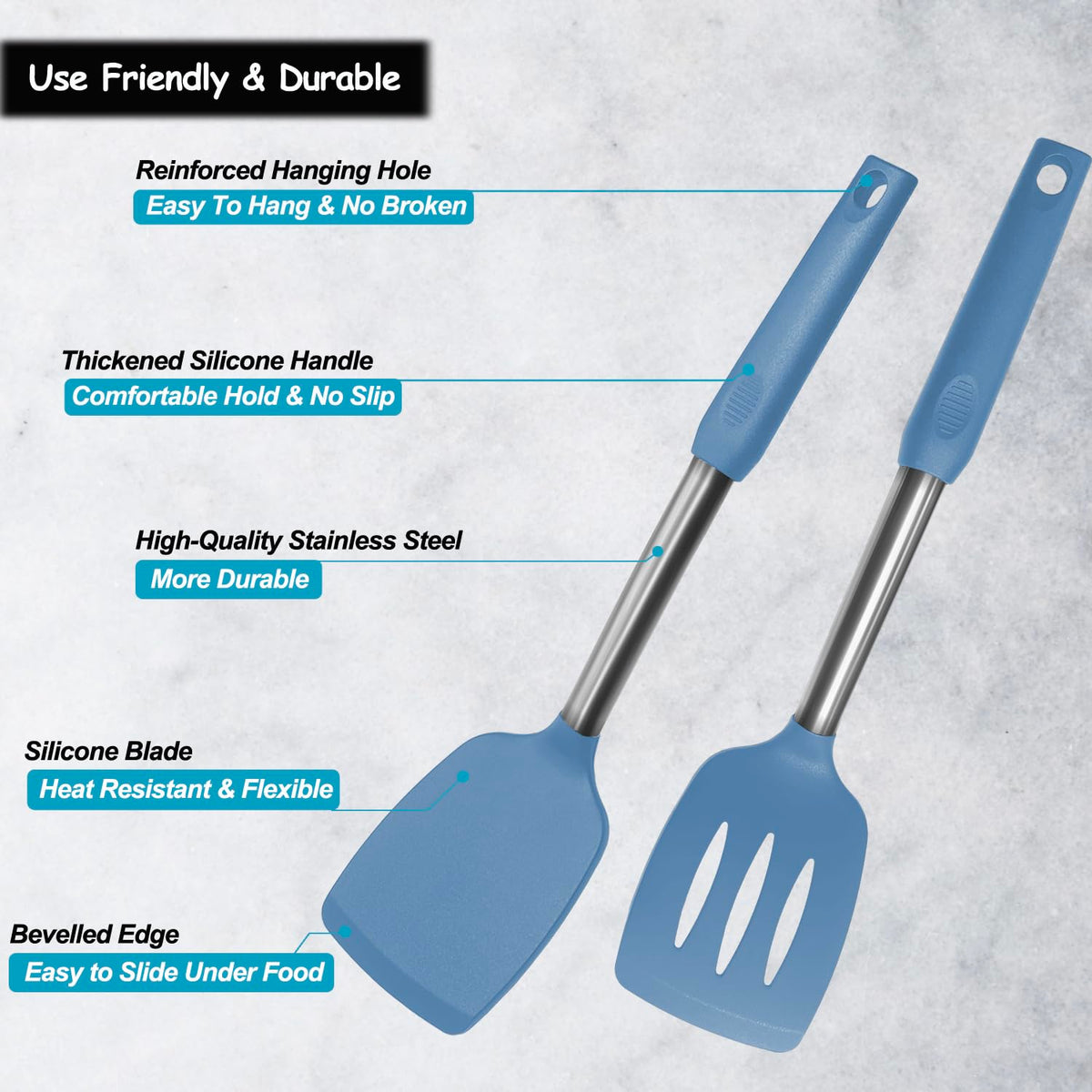 Vovoly starry blue solid spoon for stirring and scraping batter.
