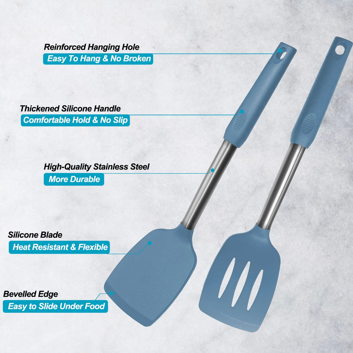 Vovoly starry blue spatula with stainless steel handle for durability.
