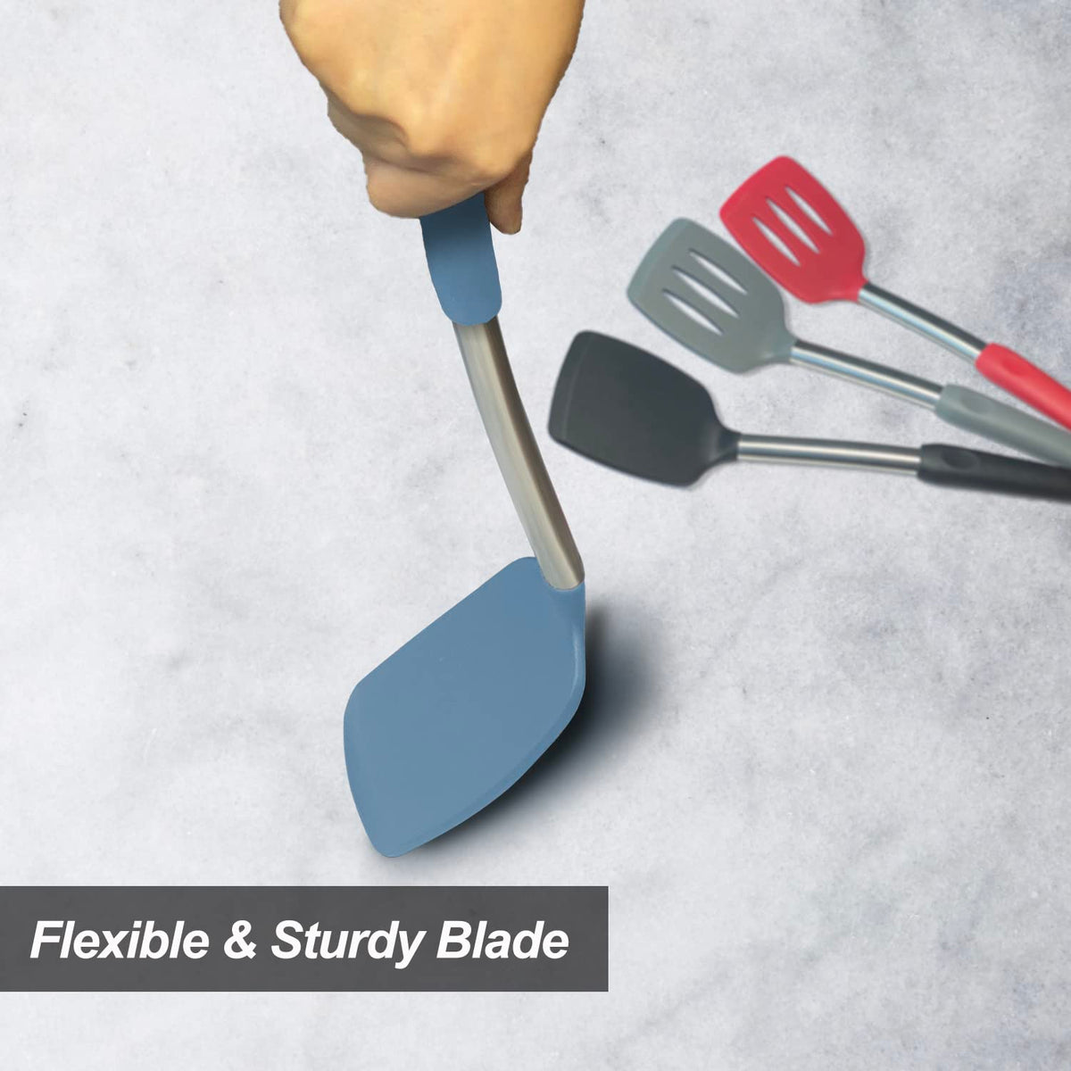 Vovoly starry blue wok spatula assists stir-frying and lifting.