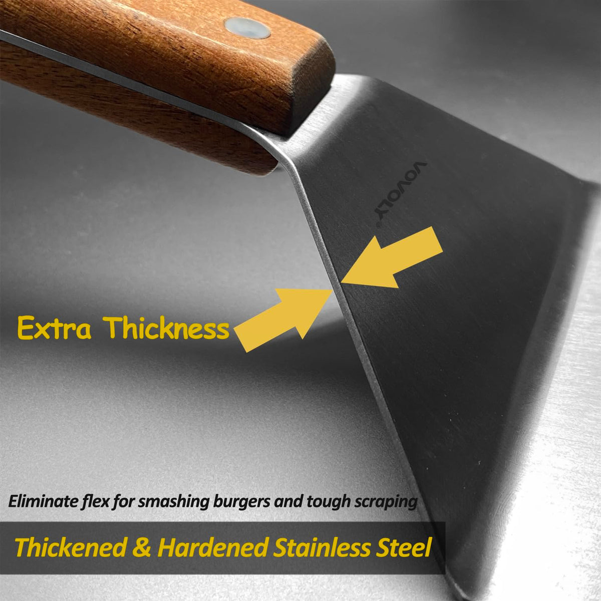 Vovoly thick blade with beveled edges for easy food release