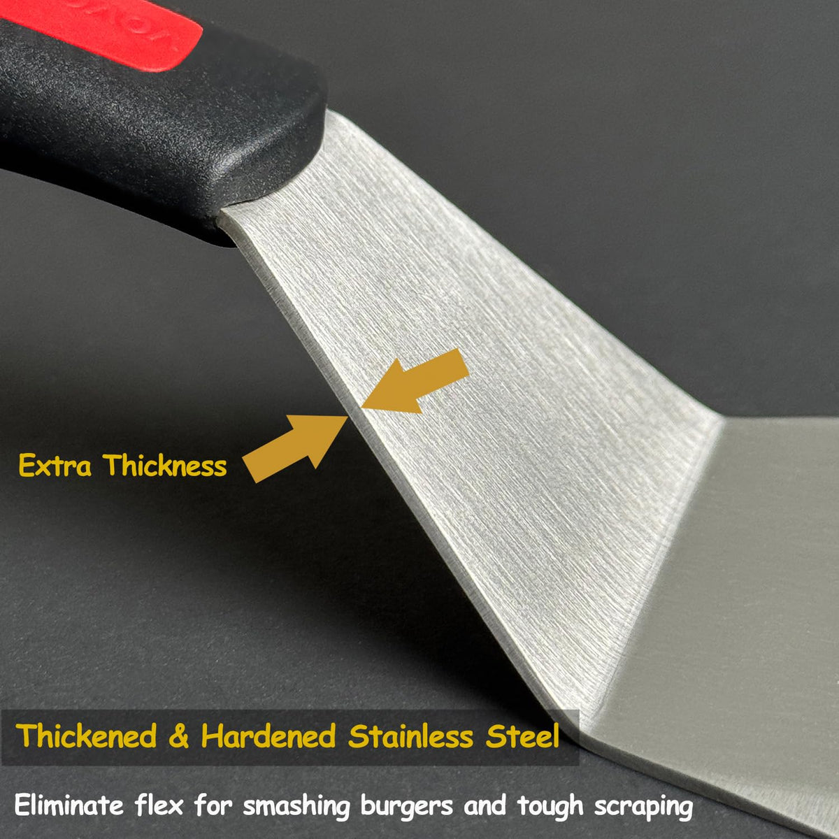 Vovoly thickened stainless steel blade provides strong support for heavy-duty smashing and scraping.