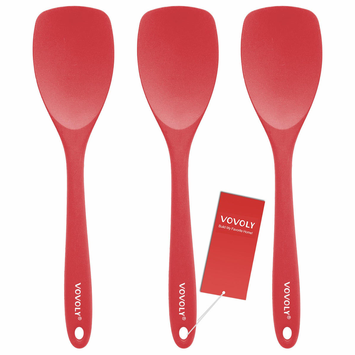 Vovoly Upgrade Silicone Spatula Spoon Set in red, 3-pack, ideal for baking and mixing.