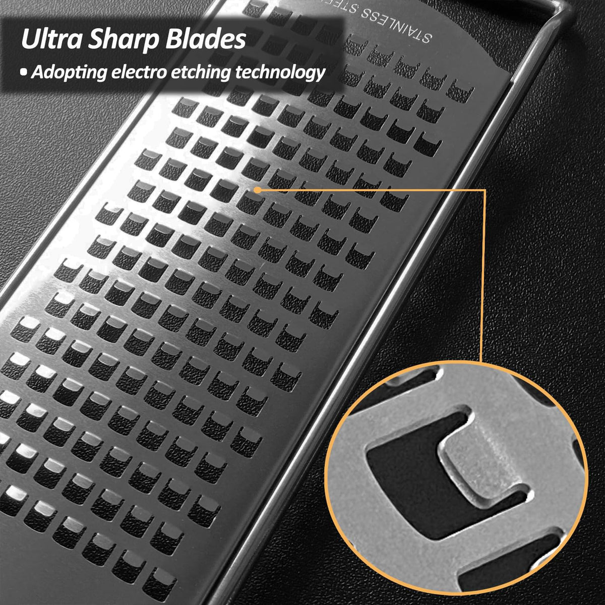 Vovoly zester slider guard protects fingers while grating small items.