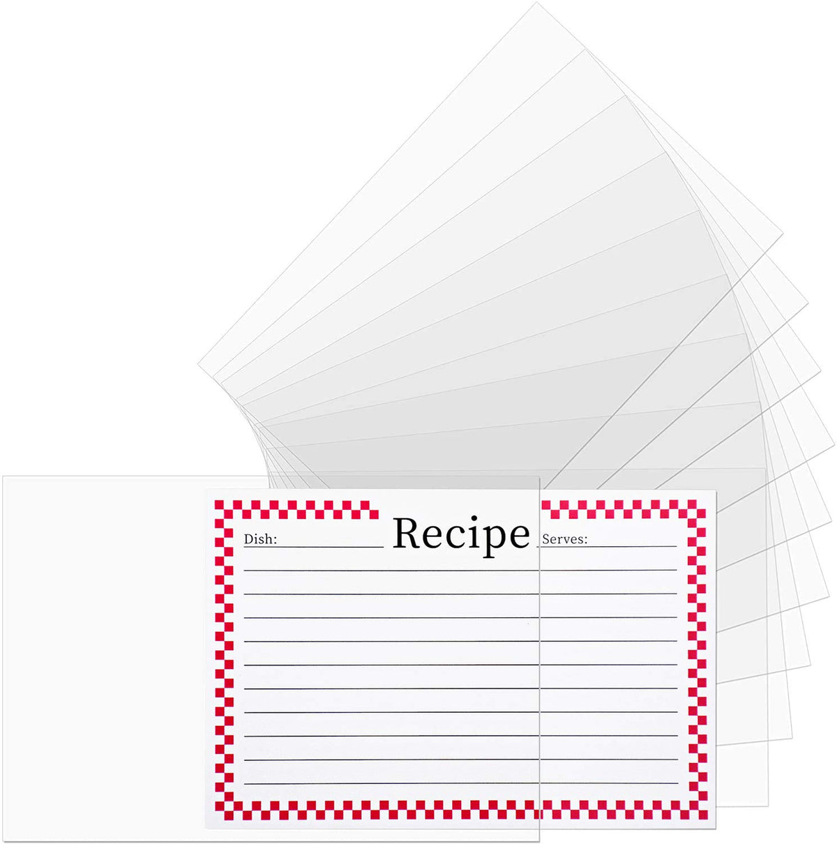 Vovoo 3x5 recipe card protectors back view for organized storage