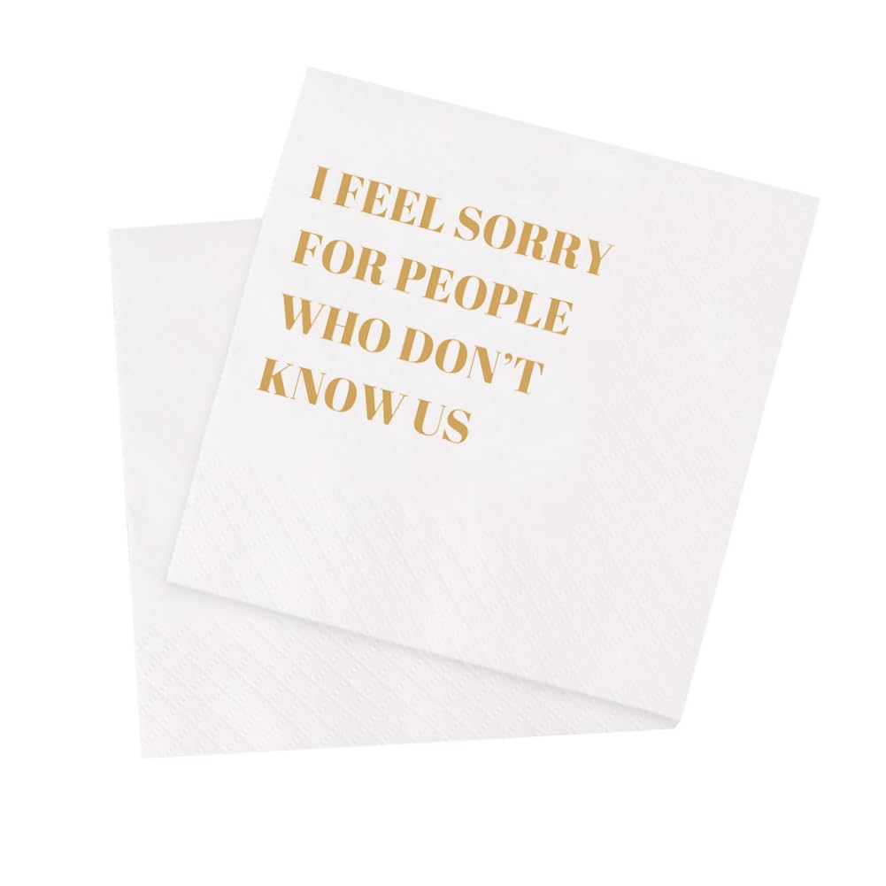 VOWFOO funny cocktail napkins on party table, ideal for celebrations.