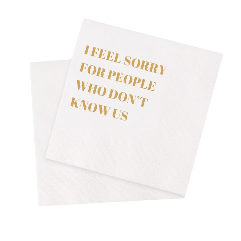 VOWFOO funny cocktail napkins on party table, ideal for celebrations.
