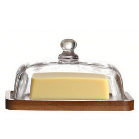 Voxionix glass butter dish with lid keeps butter fresh on the counter.