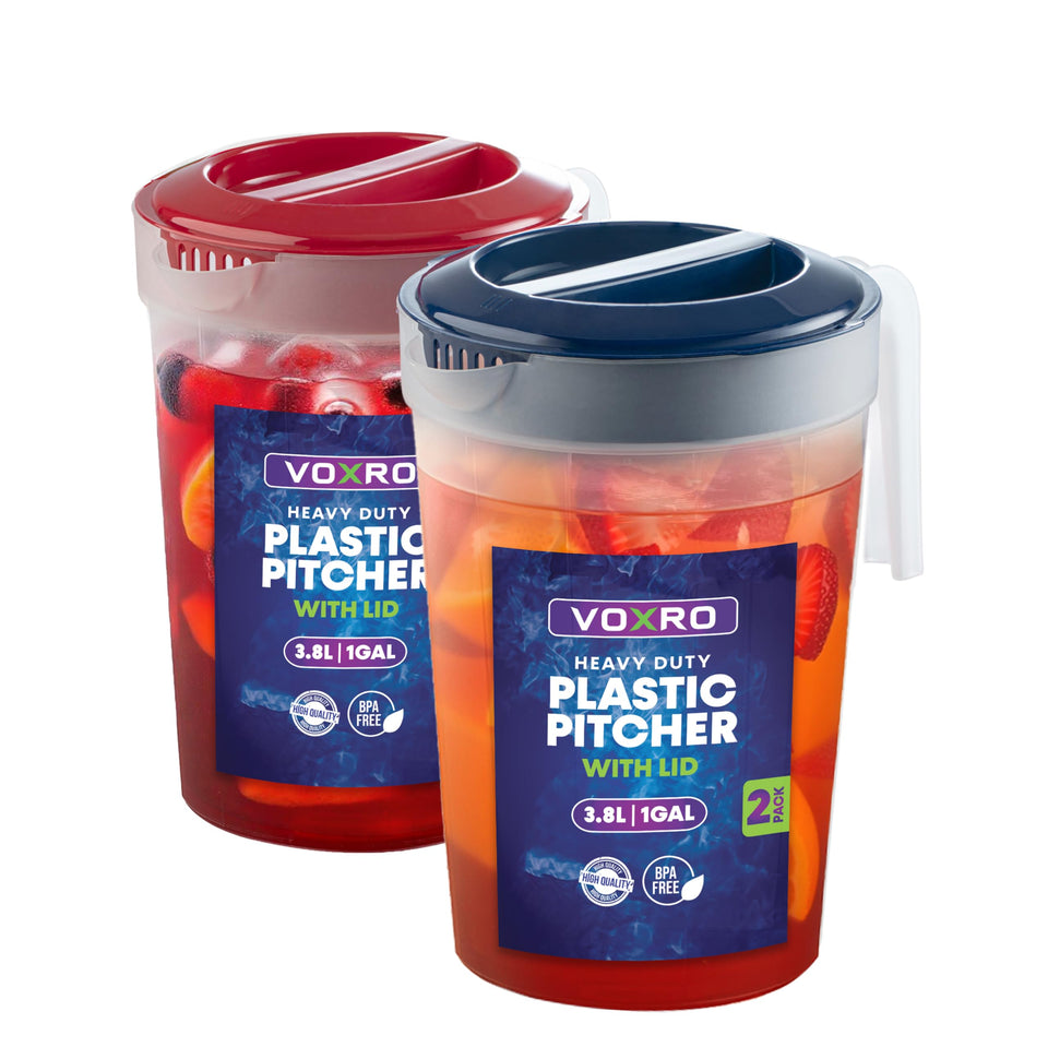VOXRO 2-pack pitchers with lids for family beverage storage