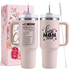 VoziSpace Best Mom Ever Tumbler with Handle front view for easy one-handed sipping