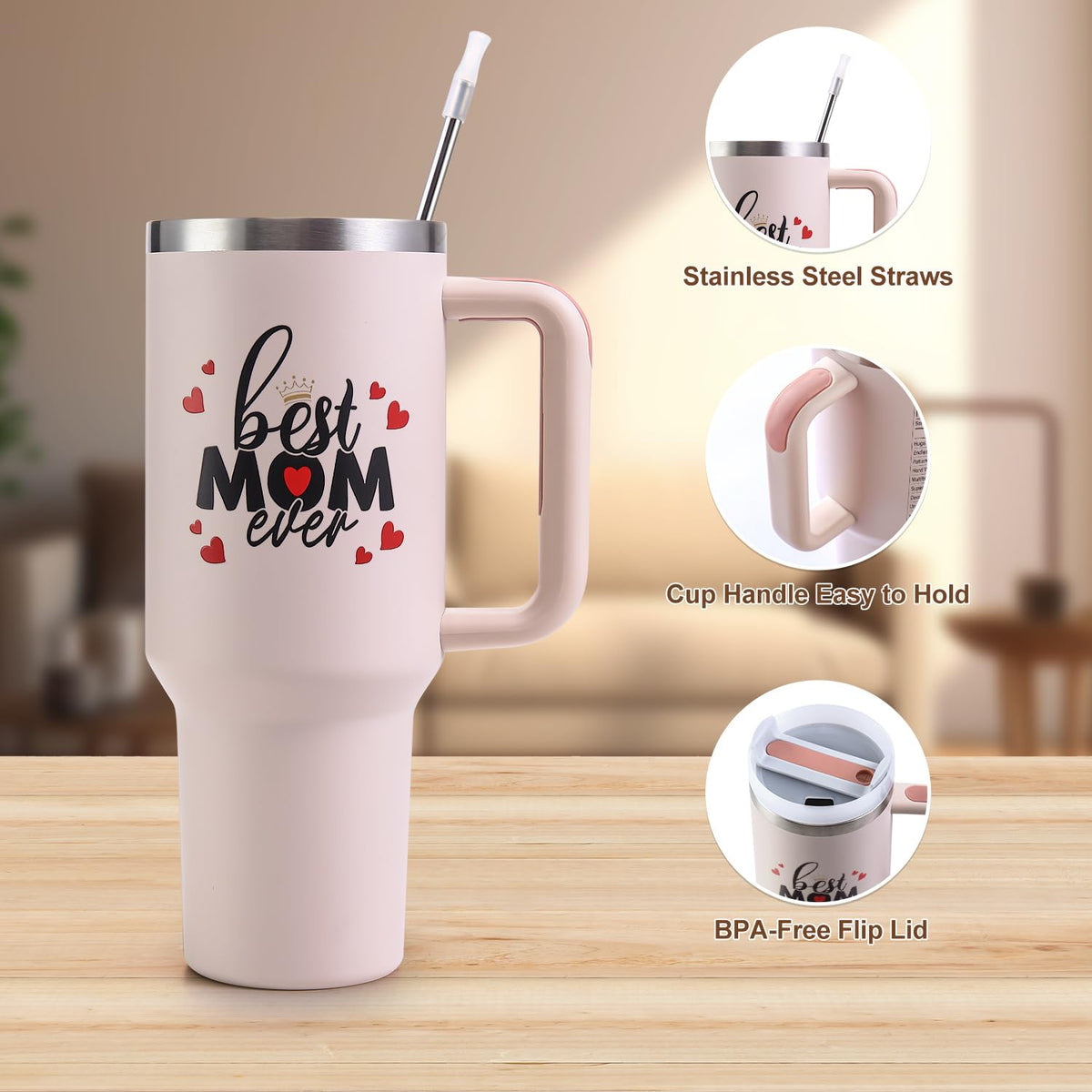 VoziSpace Best Mom Ever Tumbler BPA-free mark indicating safe materials
