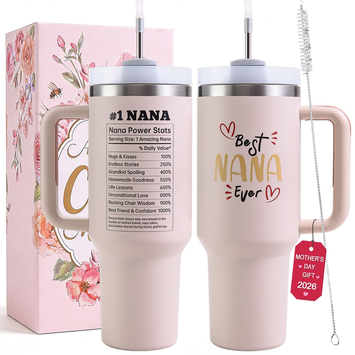 VoziSpace Best Nana Ever Tumbler 40oz with Handle keeps drinks hot or cold on the go.
