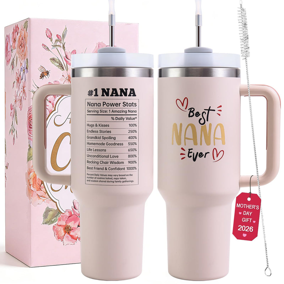 VoziSpace Best Nana Ever Tumbler 40oz with Handle keeps drinks hot or cold on the go.