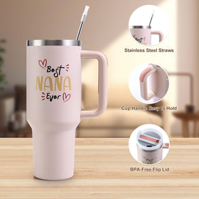 VoziSpace Best Nana Ever Tumbler silicone straw for easy sipping.