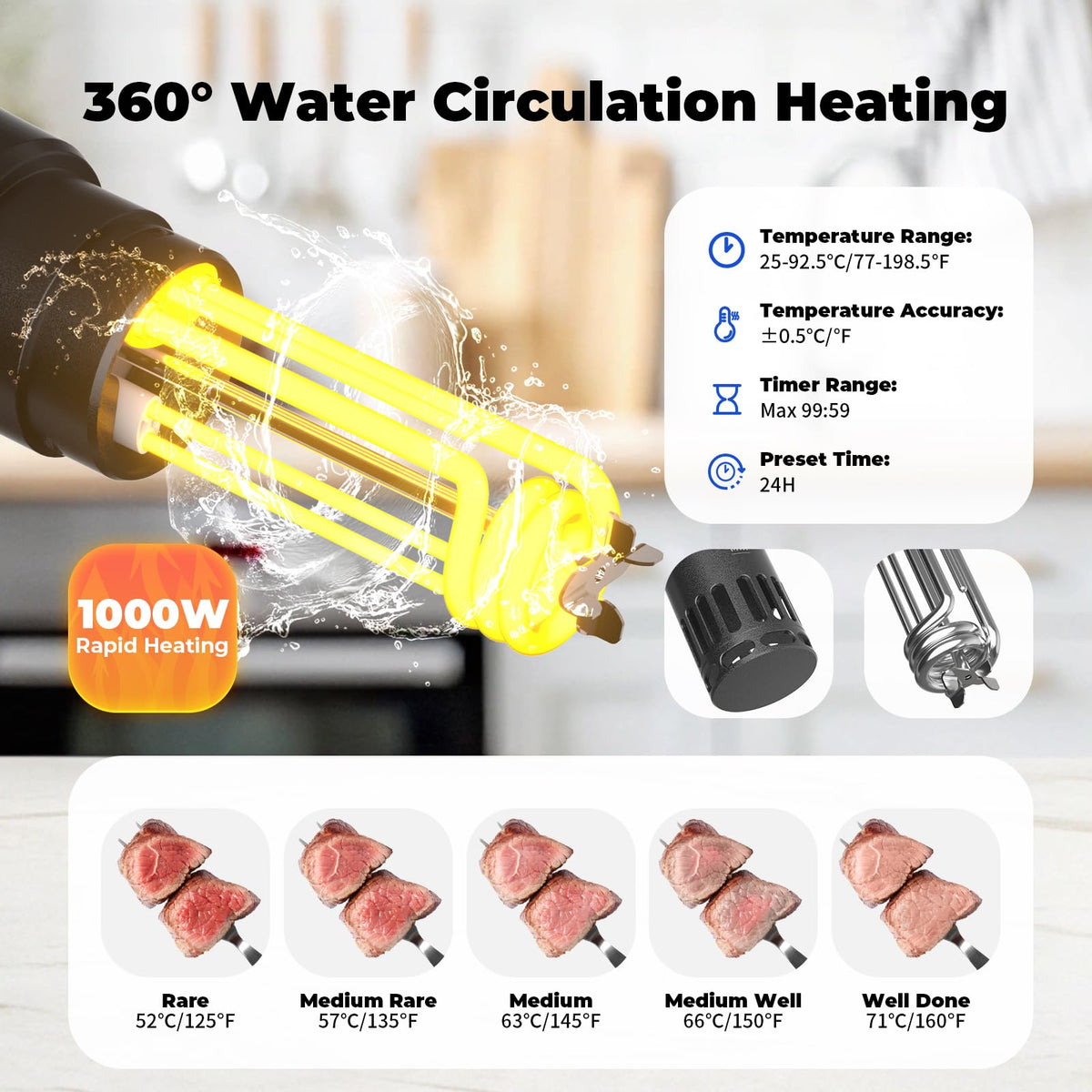 Vpcok Direct Sous Vide Immersion Circulator in pot with water for even cooking