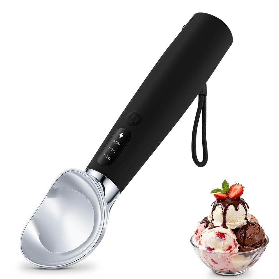 VRAIKO heated ice cream scoop with LED display for precise temperature control.