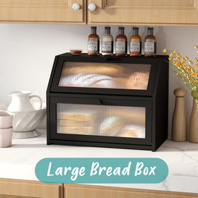 Vriccc bamboo bread box demonstrates large capacity for loaves and pastries.