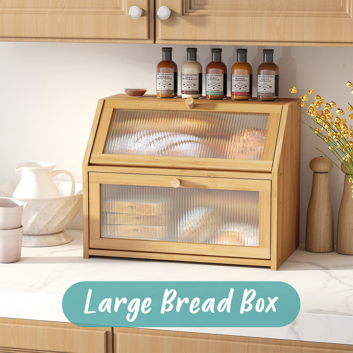 Vriccc bamboo bread box two-layer design for large loaves