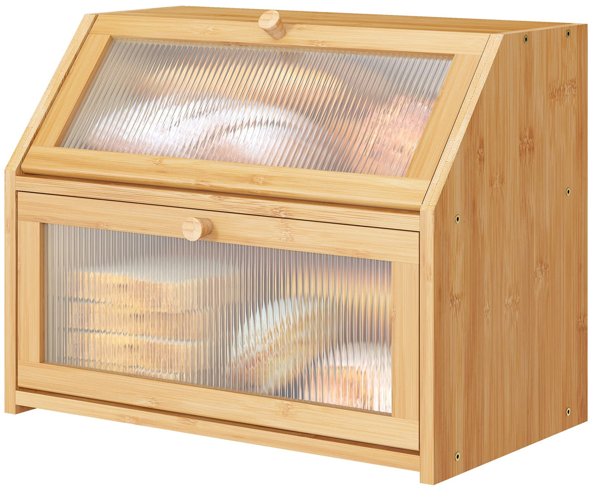 Vriccc bread box with acrylic wave glass for a tidy counter appearance