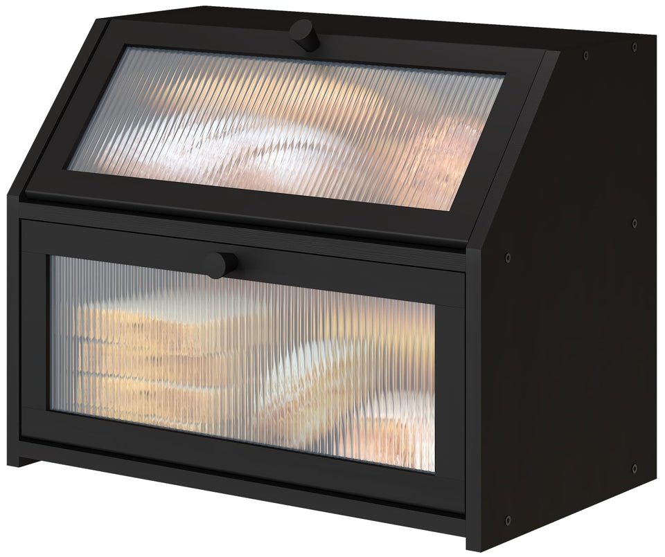 Vriccc bread box with acrylic wave glass lid helps keep countertops tidy.