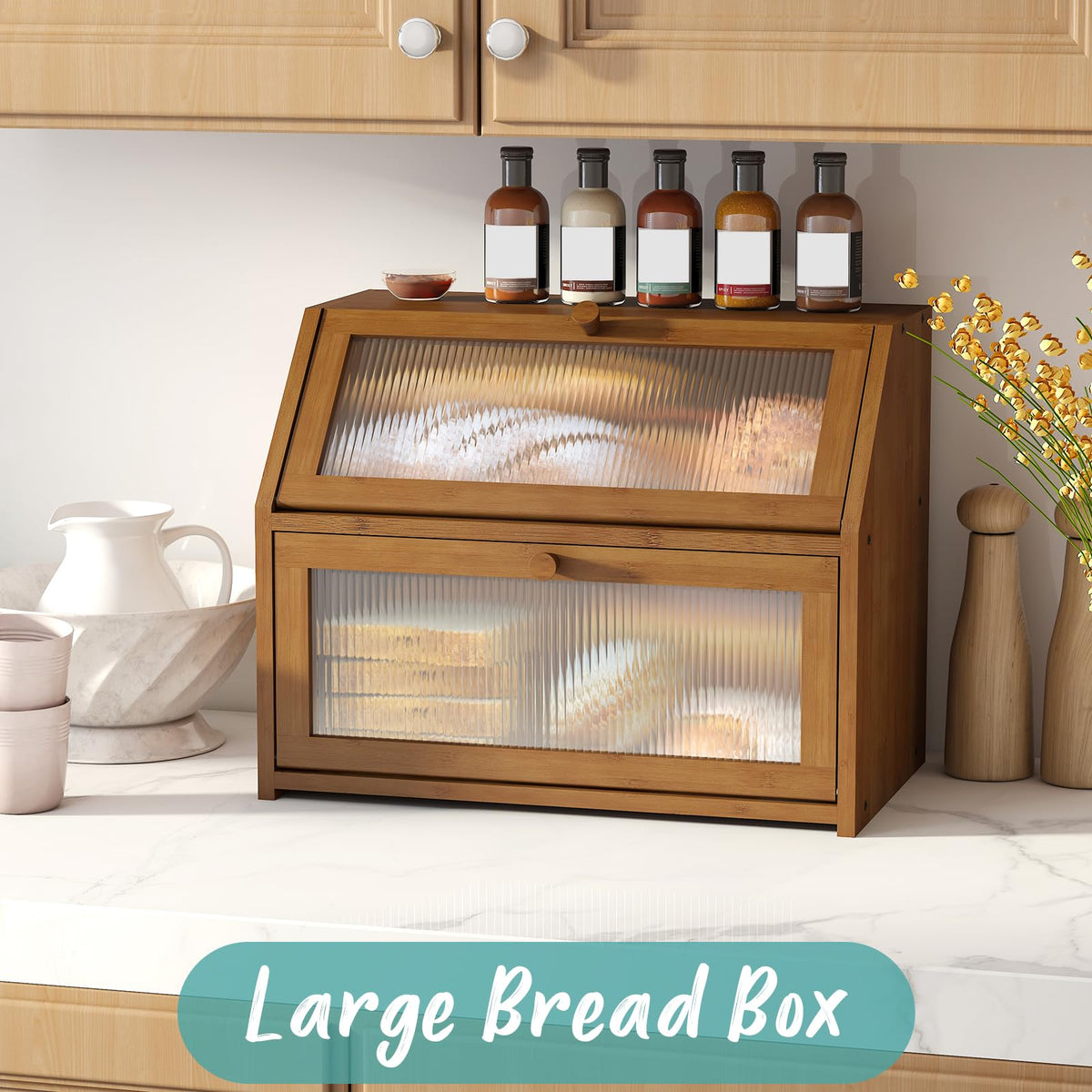 Vriccc bread box dimensions 16.4x9.8x13 inches for counter space planning