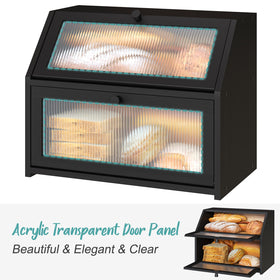 Vriccc double-layer bamboo bread box offers versatile storage layout.