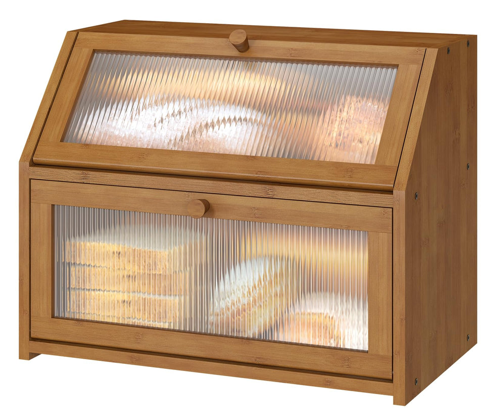 Vriccc bread box with wave glass front for a tidy countertop