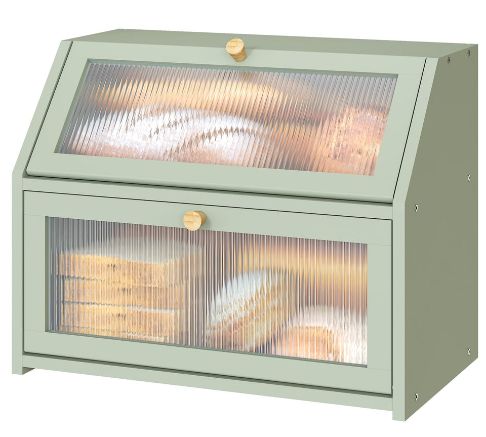 Vriccc Green Bread Box front-view with tidy counter display