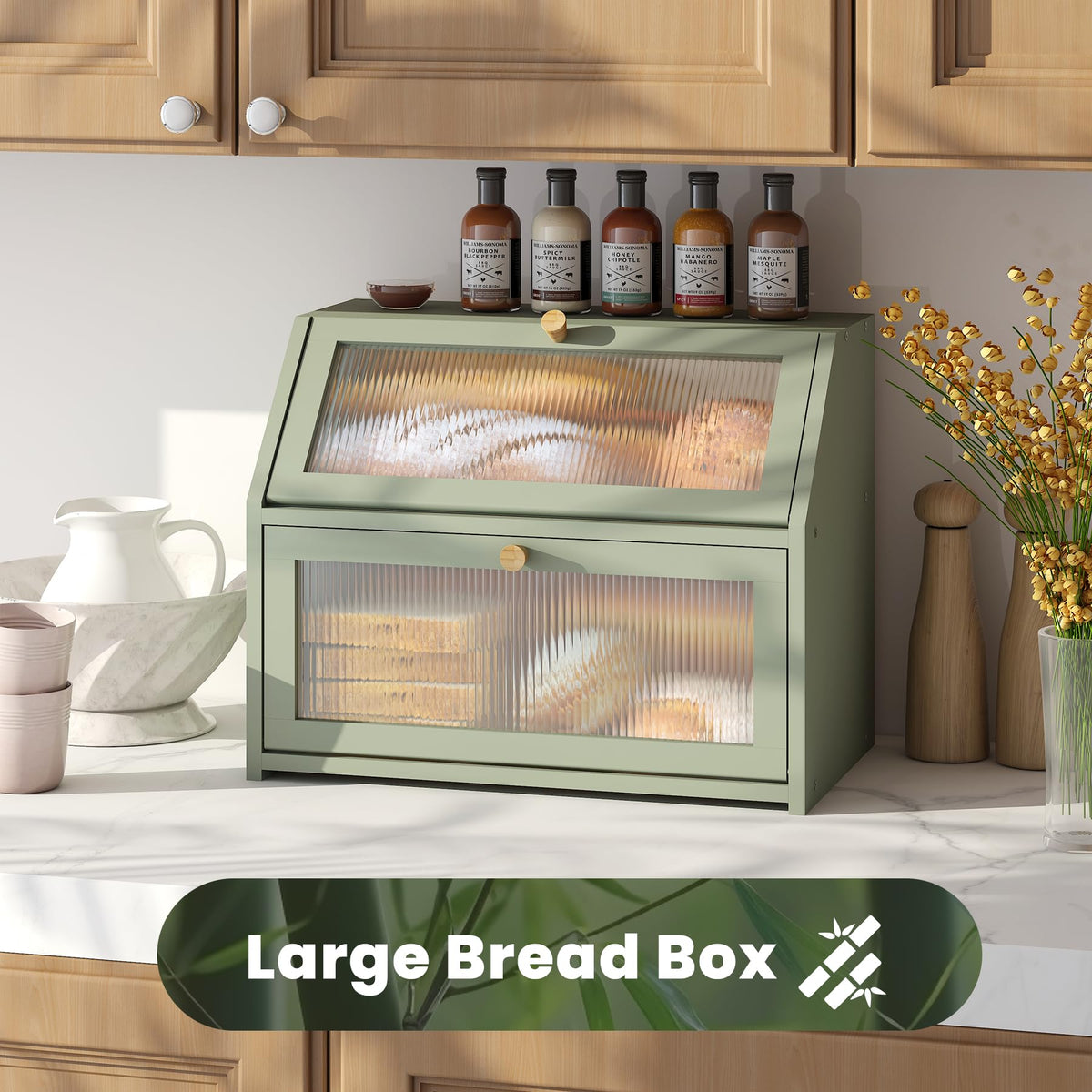 Vriccc Green Bread Box interior shows two layers for bread storage