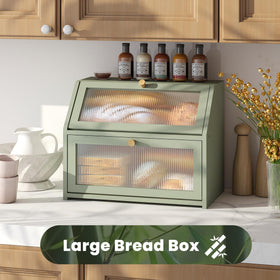 Vriccc Green Bread Box interior shows two layers for bread storage