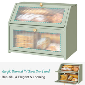 Vriccc Green Bread Box lid-open demonstrates easy access to baked goods