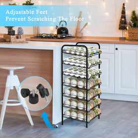 Vrisa can rack adjustable dividers help sort cans and keep pantry orderly.