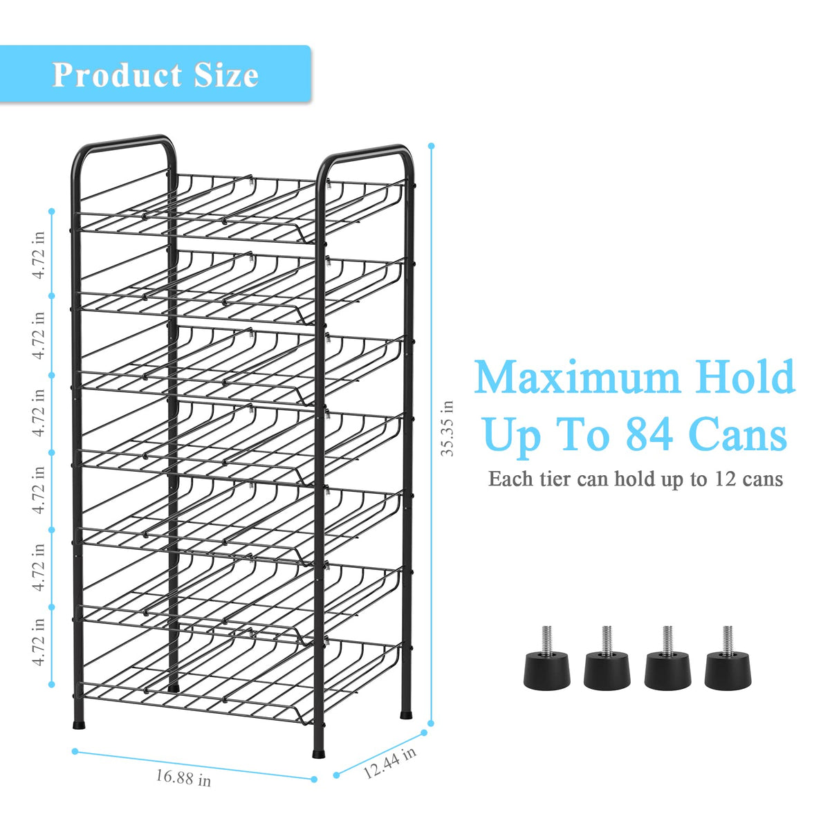 Vrisa can rack tilt design improves reach with 15-degree tilt for front cans.