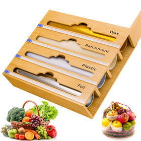 VROOFIX bamboo foil organizer with cutter slot keeps drawers tidy and cuts cleanly.