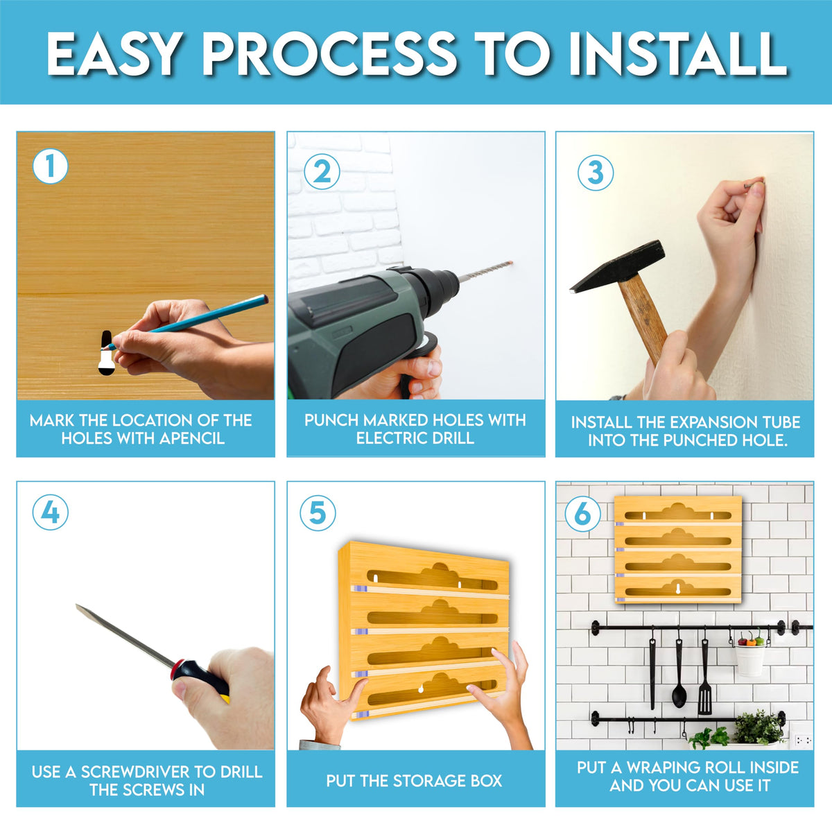 VROOFIX drawer foil wrap organizer provides easy access to standard 11-inch rolls.