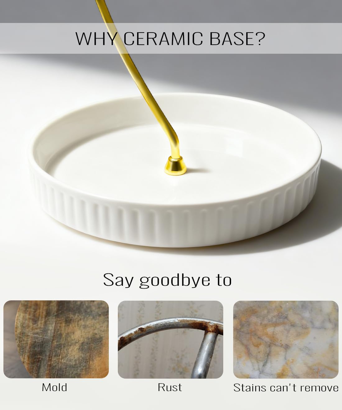 VROOMIUM ceramic base resists stains and doubles as a small fruit bowl.