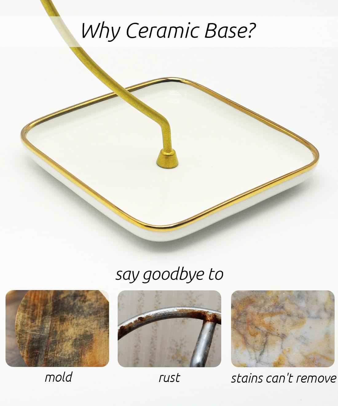VROOMIUM banana holder in gold finish keeps bananas upright and tidy