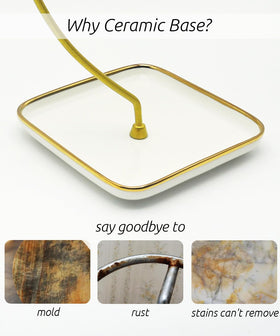 VROOMIUM banana holder in gold finish keeps bananas upright and tidy