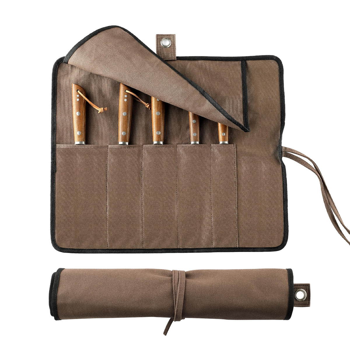VRUIFA Chef’s Knife Roll Bag closed for safe transport and organized tools