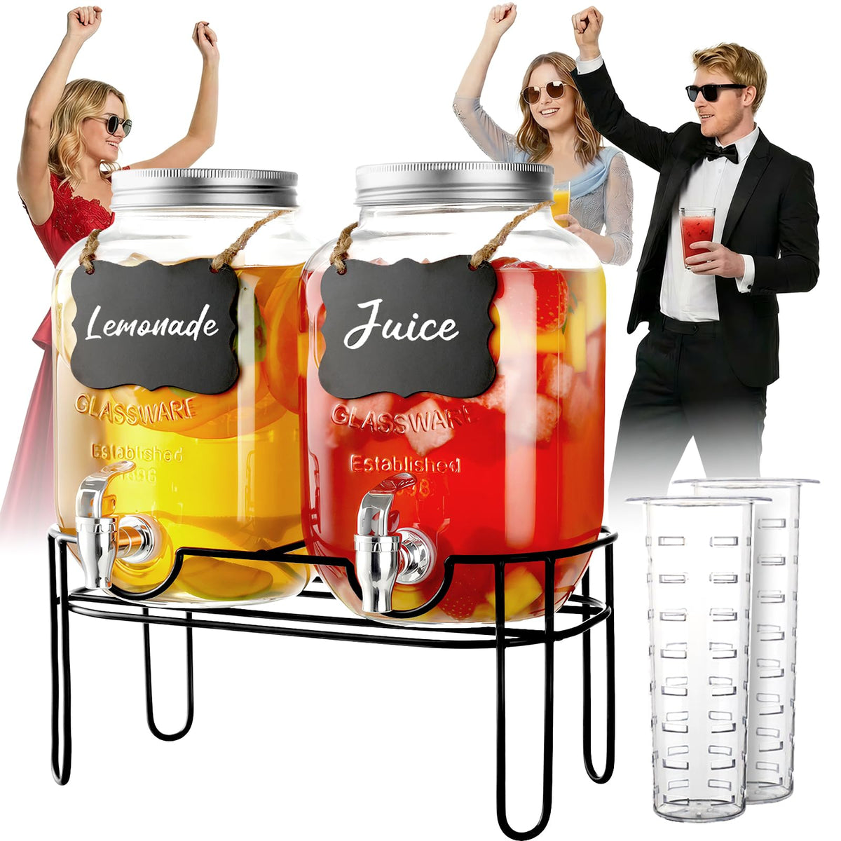 Vsonker 1-gallon glass dispenser with stand for party drinks and easy serving.
