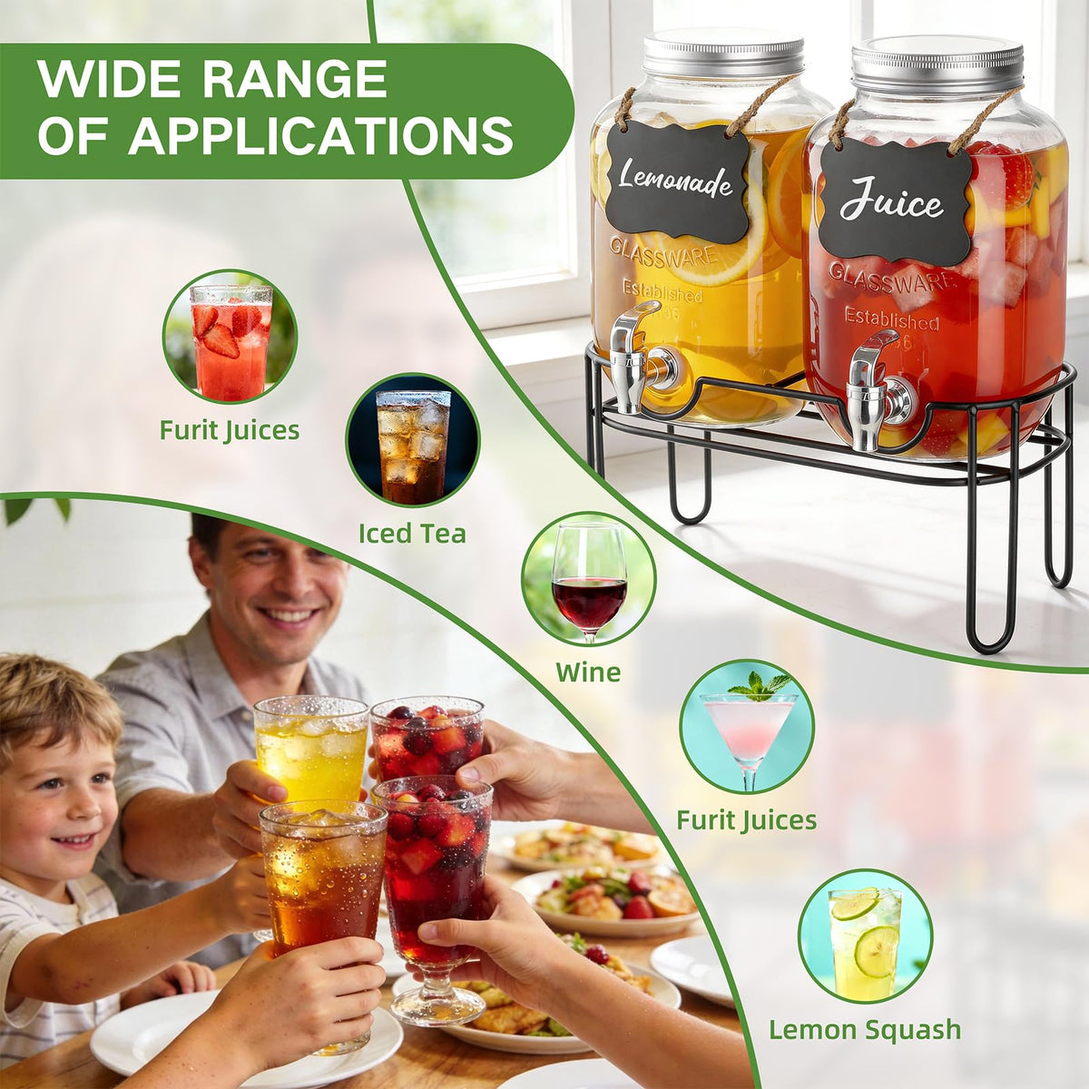 Two-pack glass dispensers from Vsonker for versatile beverage service.