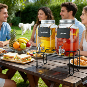 Chalkboard sign helps label beverages at events with Vsonker dispensers.