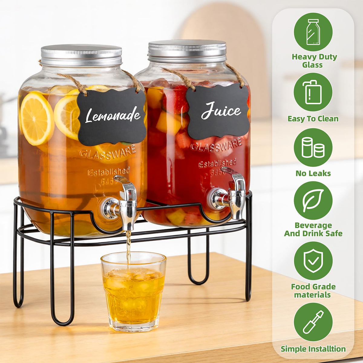 Durable metal stand supports stable, spill-free service from Vsonker dispensers.