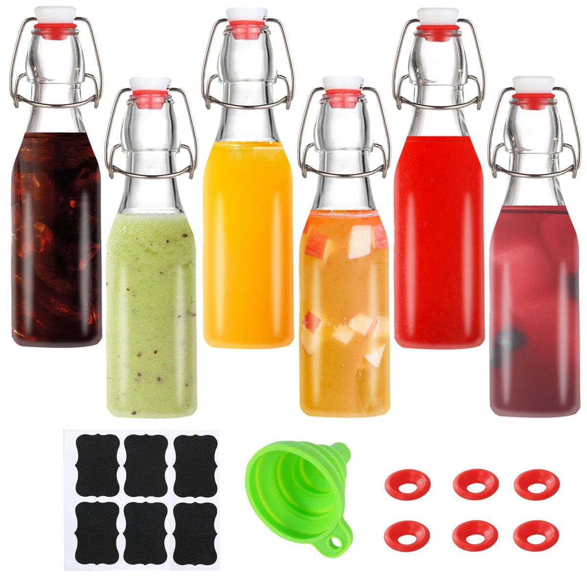 VSWINGBO 8oz swing-top bottle, front view, clear glass ideal for precise liquid visibility.
