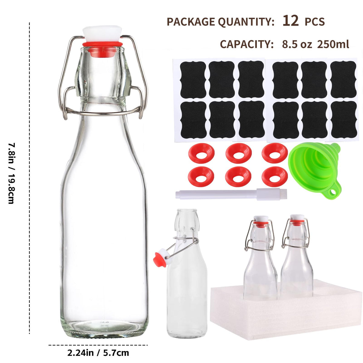 VSWINGBO 8oz kombucha bottle with swing top ideal for fermentation.