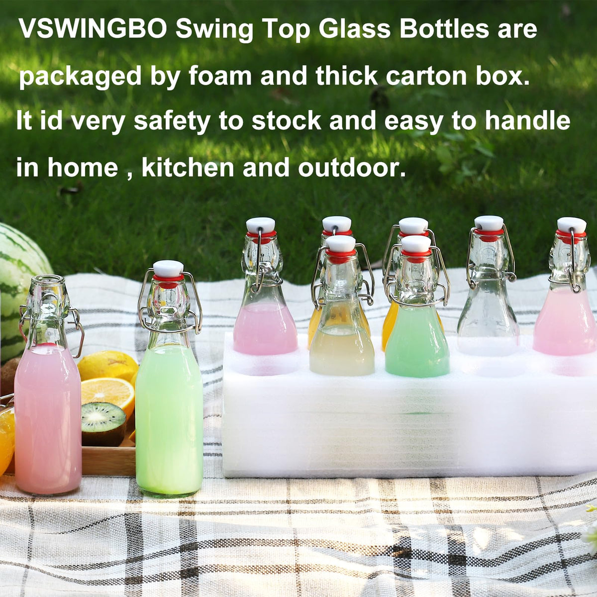 VSWINGBO 12-pack packaging kit includes gaskets, funnel, and labels.