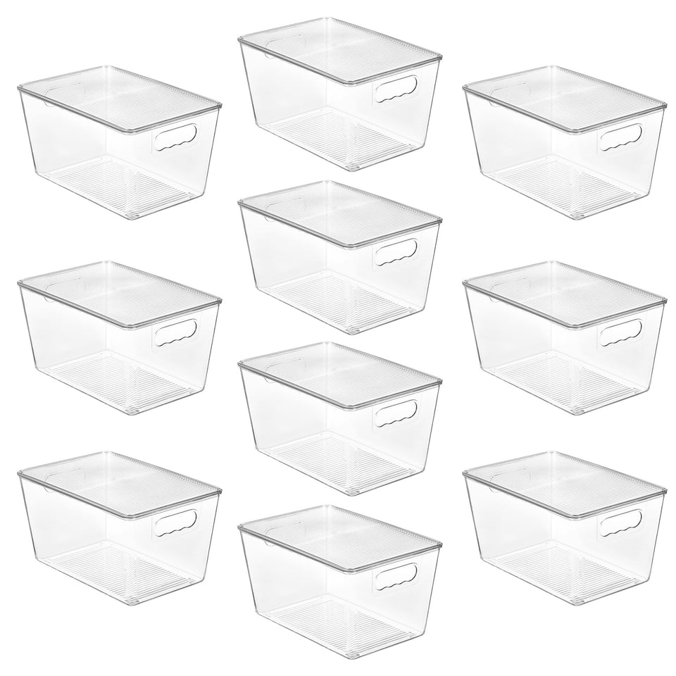 Vtopmart 10-pack clear stackable bin shows contents for easy pantry organization