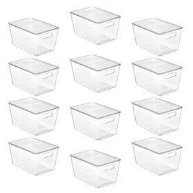 Vtopmart 12-pack clear stackable bins with lids for pantry organization and easy visibility.